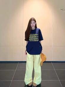 200g Pure Cotton T-Shirt 2025 Summer Ladies New Short Sleeve Pure Cotton Holiday Pattern Short Sleeve Round Neck Couple Wear Small Shirt Tops - 深藍 - 查看 2