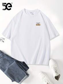 2025 T-shirt 5E Brand stampata 100% cotone T-shirt pesante Nuova T-shirt estiva a maniche corte in puro cotone T-shirt ampia girocollo T-shirt da uomo a maniche corte - Bianco - Visualizzare 3