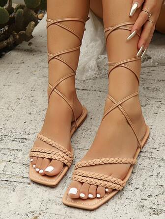 2025 新款夏季女式系带平底凉鞋、休闲鞋