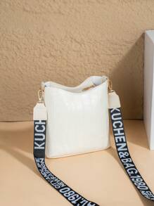 1 pieza Bolso de cubo de grano de cocodrilo, bolso de bandolera con correa ancha, mini bolso cruzado para mujer, bolso de mano para dama para uso diario, cita y viajes