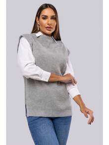 Max Fang Women's Knit Vest With Side Slits - 灰色 - 查看 1