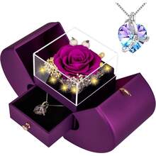 Preserved Real Red Rose With L Love You Necklace Eternal Forever Flowers Rose Birthday Gifts For Women Her Mom Wife Girlfriend Grandma On Valentines Mothers Day Christmas Anniversary Romantic-Red - Purple - View 1