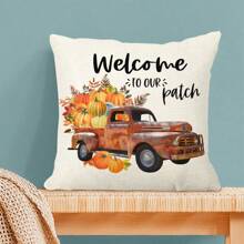 1/2/4pcs Pumpkin Linen Print Pillow Case, Thanksgiving Pillow Cover Suitable For Living Room, Bed, Sofa, Home Decor Cushion Cover, Soft & Minimalist Sofa Pillow Covers, Pillow Insert Not Included