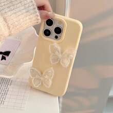 1pc GUCADI Cream-Colored 3D Mesh Double Pearl Lace Bow Compatible With Apple 16/15/14/13/12/11 Series Cases, Soft Full Cover, Delicate, Korean Style, Sweet, Dreamlike Waterproof Shockproof Anti-Fall Scratch Resistant - Yellow - View 10