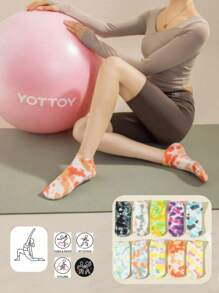 1 paire de chaussettes de yoga court effet tie-dye, chaussettes de sport professionnelles respirantes antidérapantes avec silicone, chaussettes de Pilates, convenant pour la fitness, le yoga, le Pilates, la danse, le cyclisme, la course et autres sports