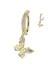 1pc Luxury Double Layer Butterfly Pendant Magnetic Clip-On Stainless Steel Navel Piercing Jewelry, Gift For Date & Everyday Wear