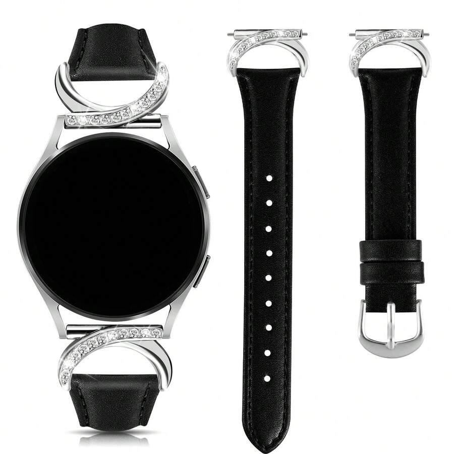 奢华真皮表带，镶钻C型表扣 - 兼容Galaxy Watch 7/6/5/4（40mm/45mm）、Watch 6 Classic（43mm/50mm）和Watch 5 Pro（45mm） - 舒适防汗表带 - 时尚纤薄设计 - 多种颜色可选 - 商务、约会、婚礼、派对、日常佩戴的理想之选 - 送给她的完美礼物