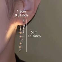 1 Pair Of Europe And United States Simple Stainless Steel Double-Layer Lip Chain Tassel Earrings Female Niche One-Piece Chain Earrings Earrings Earwires - 銀色 - 查看 7