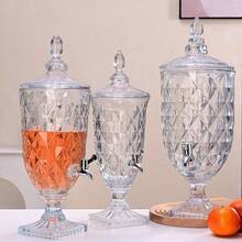 New 2L Beverage Dispenser Large Capacity Clear Glass Beer Pot With Faucet Embossed Design Cold Kettle - Multicolor - View 1