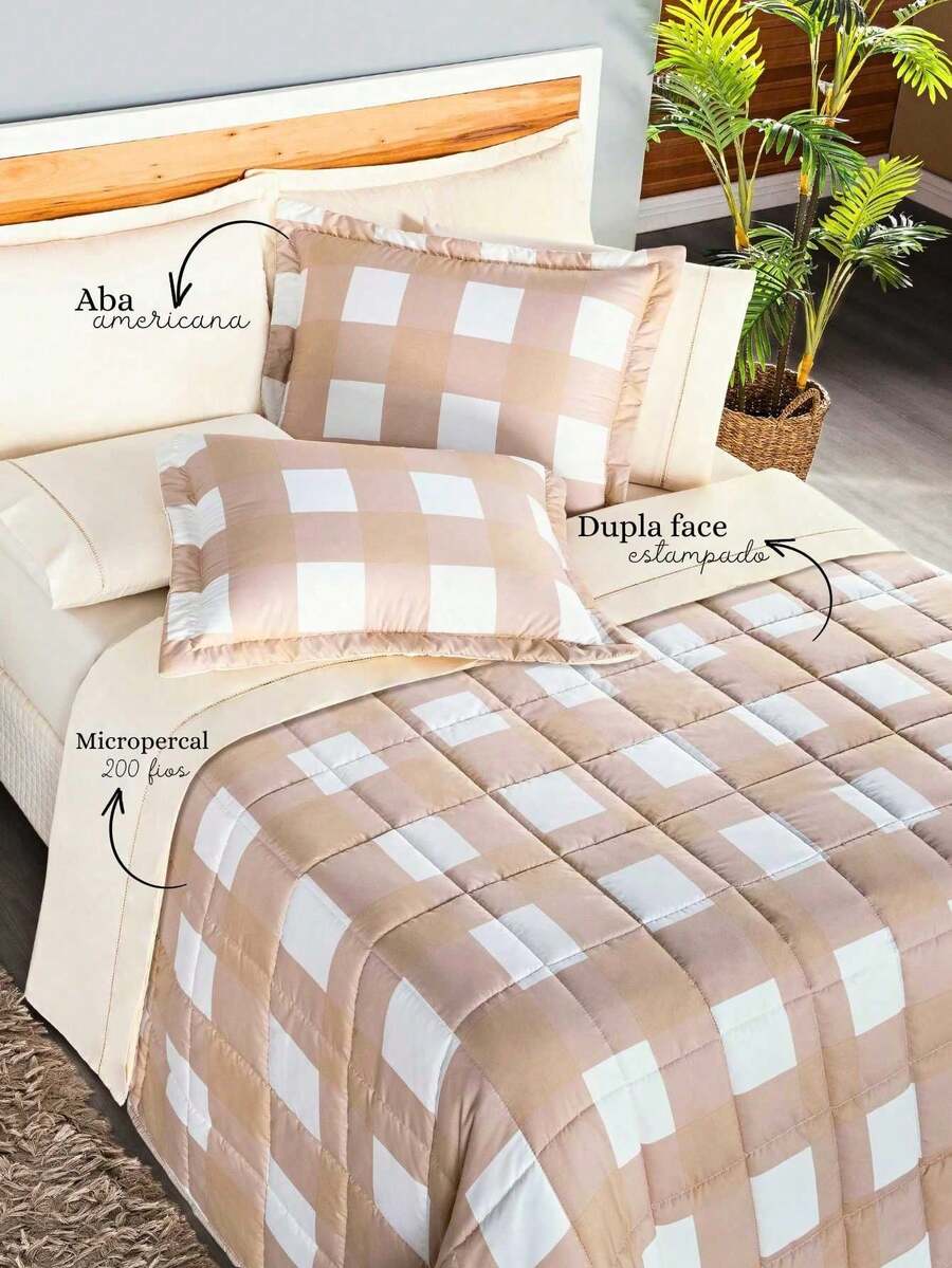 Bedspread 3 Pieces King\Queen\Double\Single Double Sided 200 Thread Count Percale Austin Quilted - Sweet Life Caqui - View 1