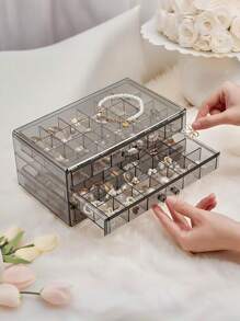 1 Stück transparente 3-lagige 72-Fach Schmuckaufbewahrungsbox für Damen Ohrringe, Ringe, Ketten, Armbänder. Schubladenart 3-lagige 72-Fach abnehmbare Großraum-Nagel- und Nageldekorations-Organizer