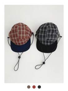 1pc Soft Top Retro Plaid Visor Hat, Women Large Brim Sun Protection Five Panels Cap, Streetwear Flat-Brim Casual Hip-Hop Baseball Cap, Suitable For Spring/Summer, Unisex