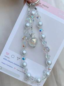 Corona de perlas falsas colgante, Lazo asimétrico de perlas falsas para correa de teléfono, Funda de teléfono con cuentas de cristal, Colgante de bolso, Llavero