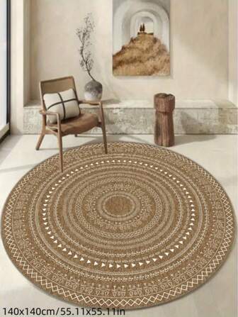 1pc Bohemian Floral Round Rug, Vintage Distressed Print Carpet With Pattern, Incorporating Bohemian Elements, Unique Geometric, Floral Or Totem Designs, Adding A Retro, Free And Artistic Atmosphere To Space. Living Room, Bedroom, Dressing Room Mat, Home Decor, Vanity Mat, Entrance Mat, Camping Mat