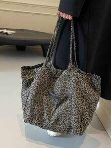 Étudiants universitaires, étudiants du secondaire, saison de la rentrée scolaire, style coréen artistique décontracté nouvelle mode, grande capacité, sensation premium, minimaliste, léger et polyvalent, vintage paresseux, imprimé léopard, sac à dos étudiant, sac fourre-tout de campus, style moderne, sac à main d'épaule pour femmes, sac fourre-tout, convient pour les voyages, les achats, les rendez-vous, cadeau pour femmes, convient aux adolescents, aux étudiantes universitaires, aux nouveaux arrivants, aux cols blancs, très convenant pour le bureau, l'université, le travail, les affaires, les déplacements, l'extérieur, etc. Article essentiel de la mode de rue - Noir - Voir 10