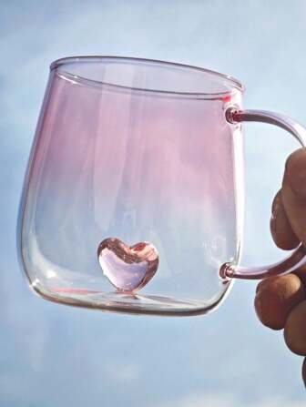 1-2 Packs 400ml Three-Dimensional Heart-Shaped Glass With Handle, Large Capacity Coffee Cup. Suitable For Iced American Coffee, Milk Tea, Matcha, Cold Drinks, Hot Drinks, Cappuccino. It Is A Unique Gift For Weddings, Opening Ceremonies, Birthdays And Holidays