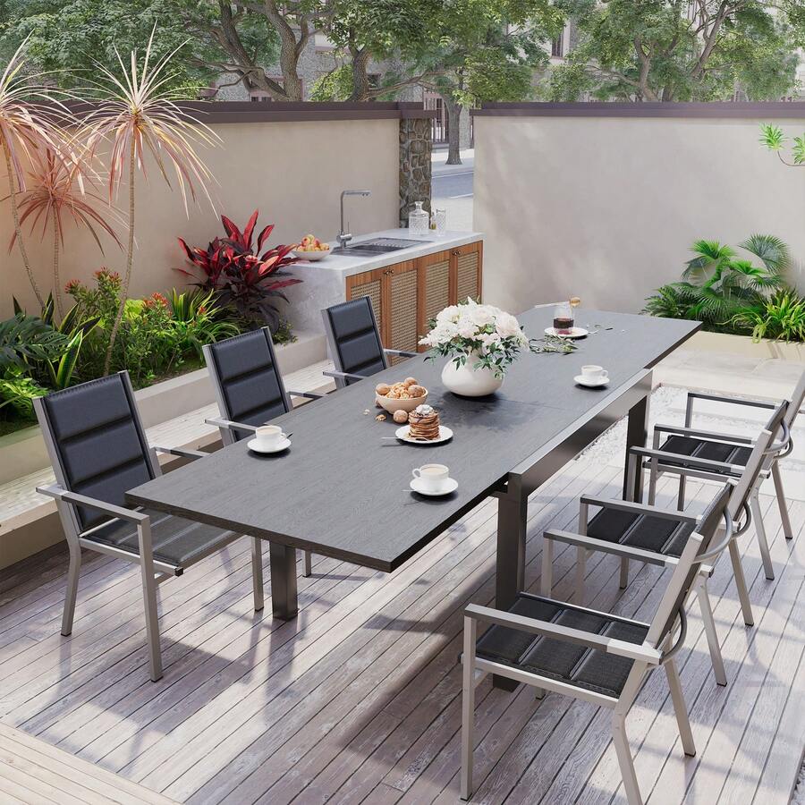 Gunji Outdoor Table, Extendable Rectangular Dining Room Shelf, Extendable Garden Table, Aluminum Table 80x80cm/160x80cm - Màu xám đen - Xem 1