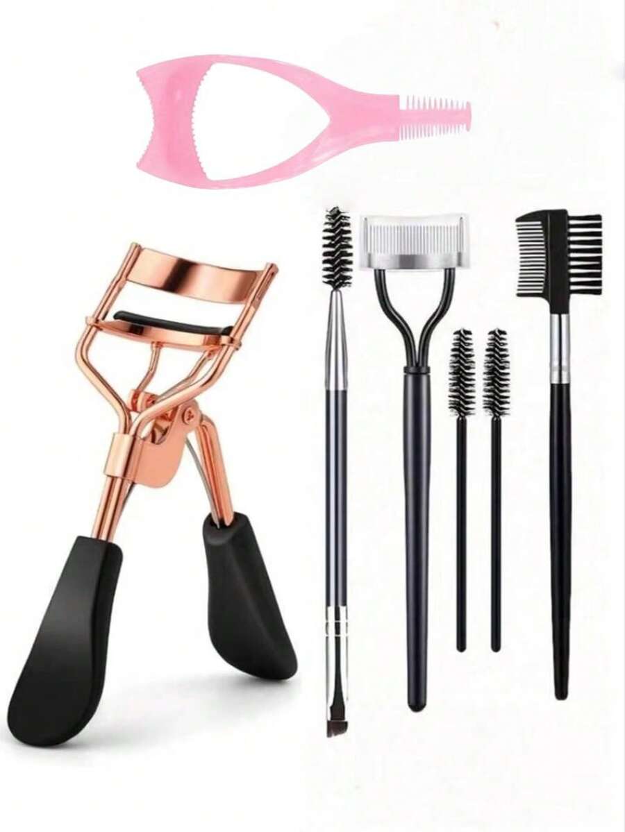 卷曲玫瑰金镀睫毛夹、睫毛刷、睫毛梳、化妆必备品、造型工具、眼部工具、便携式眼部工具，适合圣诞节、新年、毕业礼物 - 彩色 - 查看 1