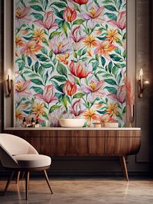 1 卷 1m/3m/5m 复古橙色粉色花叶热带植物可移除自粘接触纸乙烯基壁纸适用于 DIY 家居装饰墙壁、房间、卧室、厨房、客厅、浴室、橱柜、家具墙纸墙贴房间装饰墙贴
