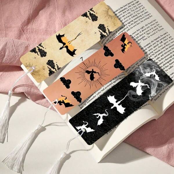 3pcs Dragon-Shaped PET Bookmarks, Delicate Waterproof, Practical, Unique Pattern Design, Add Fun To Reading, Perfect Gift For Family And Friends (Random Color Tassels) School Supplies, Back To School