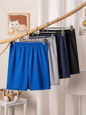 4pcs/Set Teenage Boys Mesh Sports Shorts, Suitable For Daily Training, Basketball