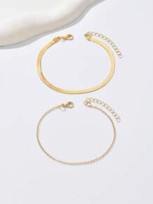 Conjunto de 2 tornozeleiras com corrente plana dourada, ideal para presentear mulheres, namoradas e mães em viagens e feriados