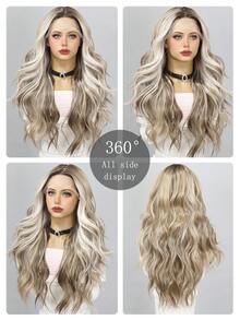 26" Sun Kissed Balayage Wig - T-Part Invisible Lace Front & 3-Tone Highlights - 挑染金色 - 查看 6