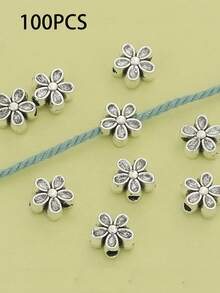 100 件/30 件合金双面花形隔珠，花卉图案，空心珠，适用于珠宝制作，DIY 串珠手链、项链、脚链、吊坠、手工配饰 - 彩色 - 查看 9