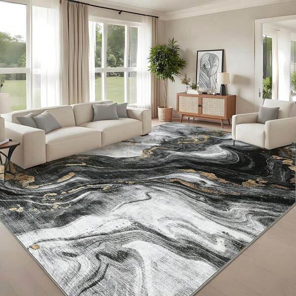 Modern Washable Area Rugs Abstract Non-Slip Interior Decorative Rugs Low Pile Foldable Thin Carpets For Bedroom Office Living Room