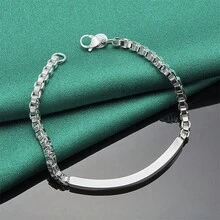 Exquisite 1pc 925 Silver Plated 8 Inches 4MM Box Chain Hip Hop Bracelet For Women Men Fashion Luxury Gift Party Charm Jewelry - Silver - View 4