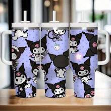 Sanrio 1 pièce Tasse de voyage en acier inoxydable de 40 oz Sanrio Kuromi avec couvercle et paille - étanche, s'adapte au porte-gobelet de la voiture, garde les boissons chaudes ou froides, boissons fraîches en été, design de dessin animé mignon avec étoiles et personnages - cadeau parfait pour l'anniversaire et la Saint-Valentin