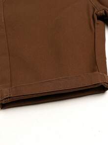 Boys Cotton Elastic Waist Embroidery Casual Woven Shorts - Brown - View 6