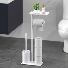 1 pezzo Portarotolo di carta igienica in ferro da appoggio con vassoio di stoccaggio e slot per telefono - montaggio autoadesivo, supporto antitippo per rotoli di carta igienica, accessori per il bagno, organizer per il bagno, di ritorno a scuola