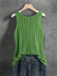 女士夏季镂空透气百搭纯色针织无袖背心，适合运动、健身、日常穿着、夏季度假、休闲场合，男女皆宜，柔软舒适，春夏款 - 綠色 - 查看 2