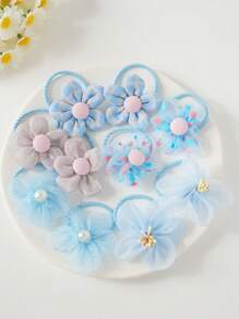 10pcs Girls' Sweet Cute Vibrant Colorful Flower Pattern Hair Scrunchies, Fashion & Versatile