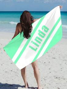 1 pièce Serviette de plage surdimensionnée en microfibre avec texte personnalisé, motif géométrique rayé minimaliste. Cadeau personnalisé pour les amis, les camarades de classe, la remise des diplômes. Couverture de plage/piscine/voyage , indispensable pour les vacances