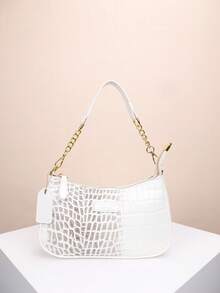 1 件柔软 PU 单肩腋下包，优雅单肩包，休闲百搭纹理链条斜挎包，纯色休闲日常包适合日常使用 - 旅行、工作、购物、大学课堂、通勤、约会、女士礼物、商务通勤 - 白色 - 查看 6