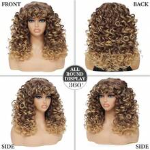 GKtineke-Curly-Wig Big-Curly-Wigs-For-Women 20 Inch- Long-Curly-Afro-Wig-With-Bangs Synthetic-Hair-Replacement-Wigs-For- Cosplay And Daily (Ombre Blonde) - 金髮影子 - 查看 2