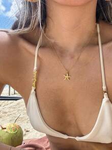 1pc Fashionable Minimalist Stainless Steel Starfish & Heart Pendant Necklace, Suitable For Women's Daily And Party Wear - necklace - View 1