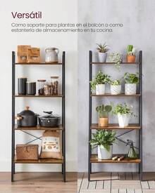 VASAGLE Estantería de Escalera de 4 Niveles, 34 x 56 x 137.5, para Saón, Dormitorio, Cocina, Oficina, Marrón Rústico y Negro MLLS44XV2 GAH7 - Marrón Rústico + Negro - Ver 8