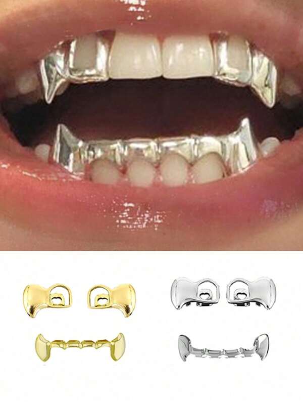 Un set de tirantes de moda para hombres, estilo callejero de hip hop, con accesorios de colmillos con forma de dientes de tigre pequeños, para Navidad, Halloween y carnaval (estilo aleatorio)