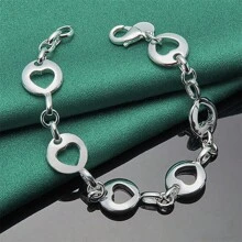 Elegant 1pc 925 Sterling Silver 8 Inches Round Hollow Heart Bracelet For Women Fashion Luxury Gift Christmas Party Charm Jewelry