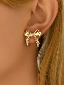 1 对金色蝴蝶结耳钉波西米亚风格优雅时尚耳环女士时尚耳环适合日常佩戴