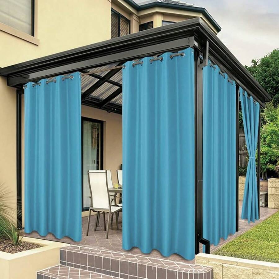 2025Hot-BONZER Waterproof Outdoor Curtains Patio, Premium Thick Privacy Weatherproof Grommet Outside Curtains Porch, Pergola, Cabana, 1 Panel, 54W X 84L Inch, - 藍綠色 - 查看 1