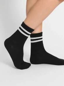 1/3/6 paires/Set Chaussettes mi-mollet pour hommes à motif rayé en noir et blanc