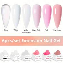 6 Colors 15ml UV Cured Nail Extension Adhesive - Crystal Clear, White, Milky Jelly, Light Pink, Pink, Nude - Smooth, Alcohol-Free, Quick-Drying, Perfect For Nail Art And Salon Use- An Easter Gift For Girls With Nail - 彩色 - 查看 11