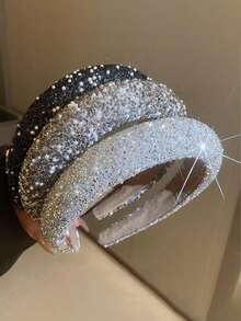 1pc Korean Elegant Luxury Rhinestone Wide-Edge Headband, Women Foam Heightening Crown Washing Face Hairband, Suitable For Party & Daily Use ,Head Piece - Multicolor - View 1
