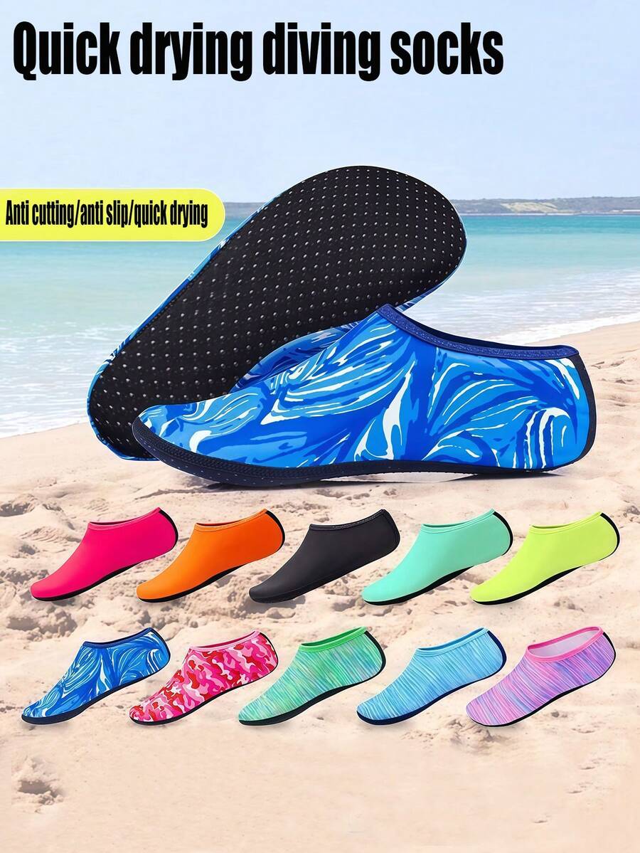 1 Pair Of Non Slip Men's And Women's Water Shoes, Diving Socks, Summer Water Beach Sandals, Flat Shoes, Beach Sports Shoes, Men's And Women's Slippers (Note: This Product Has A Thin Bottom, Please Purchase With Caution), Beach Essentials, Beach Accessories, Pool Float