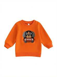 Sudadera con capucha de fútbol para bebé, con bordado de perro de rugby, cuello redondo, ropa informal de invierno y otoño - Naranja - Ver 1