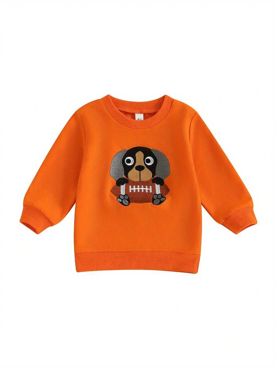Sudadera con capucha de fútbol para bebé, con bordado de perro de rugby, cuello redondo, ropa informal de invierno y otoño - Naranja - Ver 1